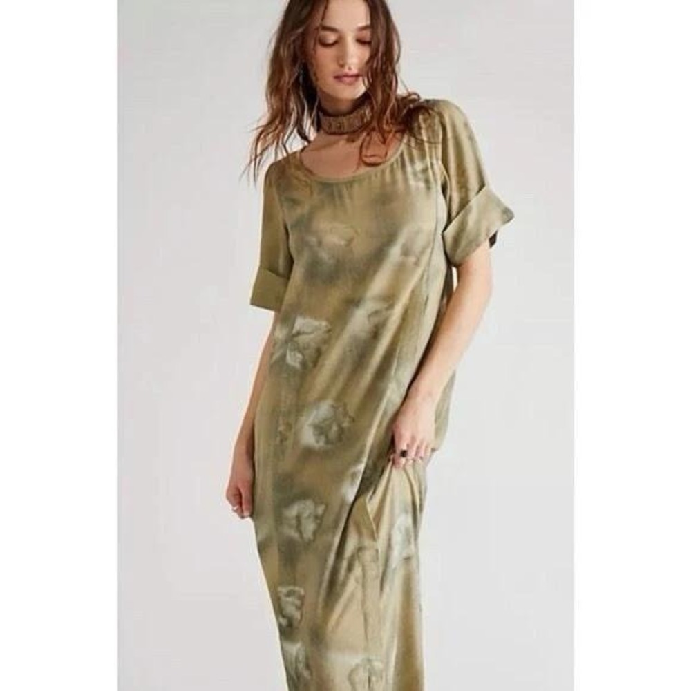 Free People x Nicholas K Jaoa Shirt Shift Midi Dress Medium Green Tie Dye